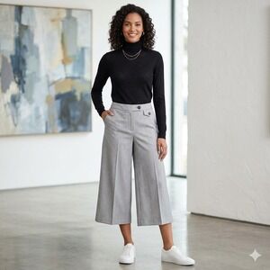 Worthington Stretch Grey Herringbone Wide Leg Cropped Pants Trousers 10 NWT